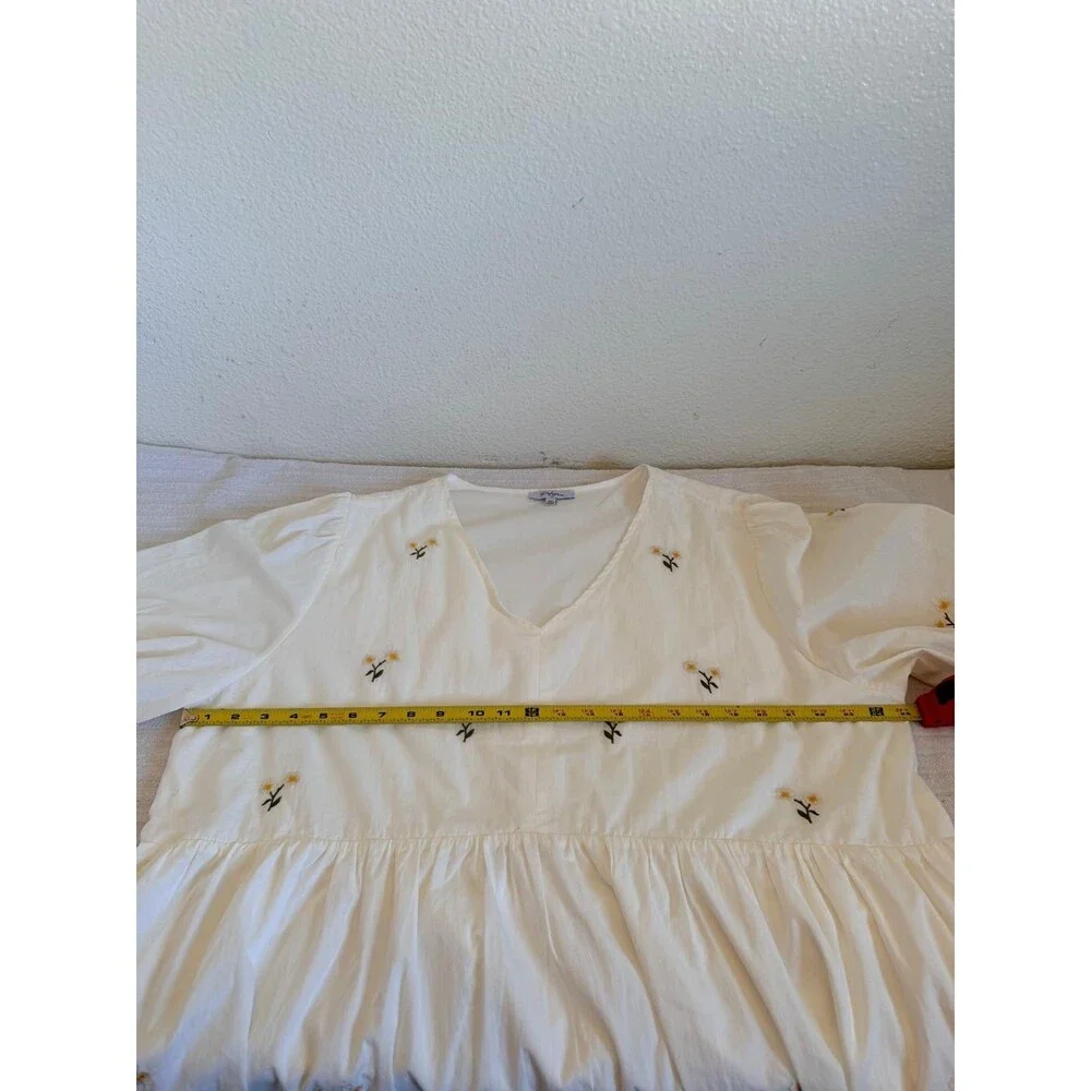 Polagram Dress 3XL Beige Floral Embroidered Lined Pockets Boho Midi